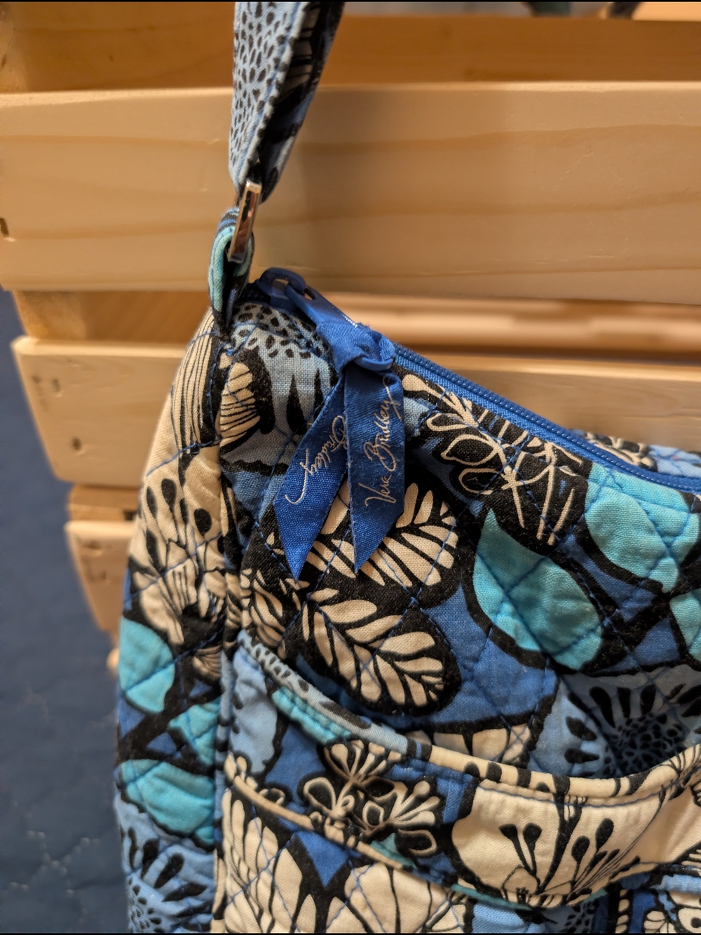 Vera Bradley Blue and Cream Floral Quilted Crossbody Bag